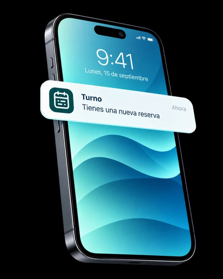 Teléfono con una notificación de nueva reserva en Turno